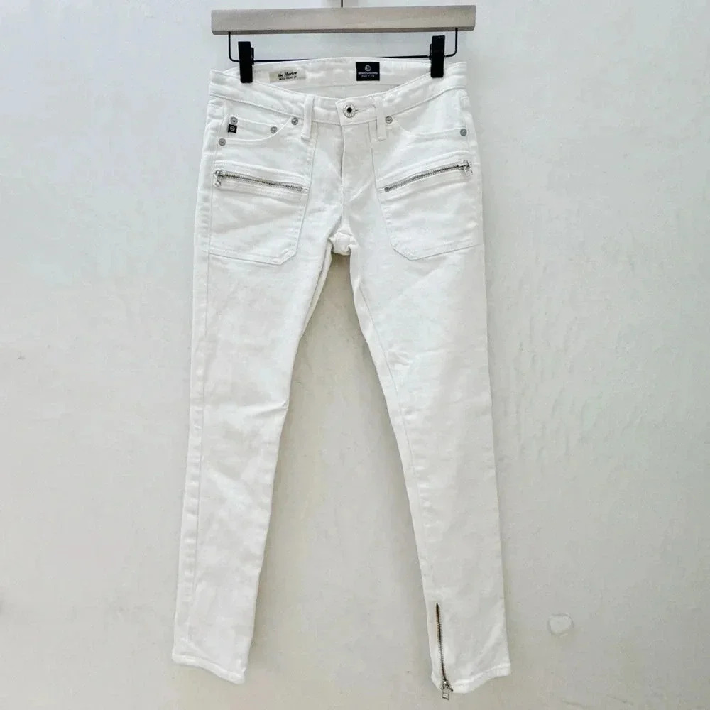 Adriano Goldschmeid || The Harlow White Moto Zipper Denim Jeans 26R